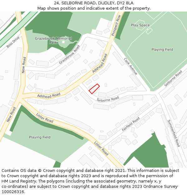 24, SELBORNE ROAD, DUDLEY, DY2 8LA: Location map and indicative extent of plot