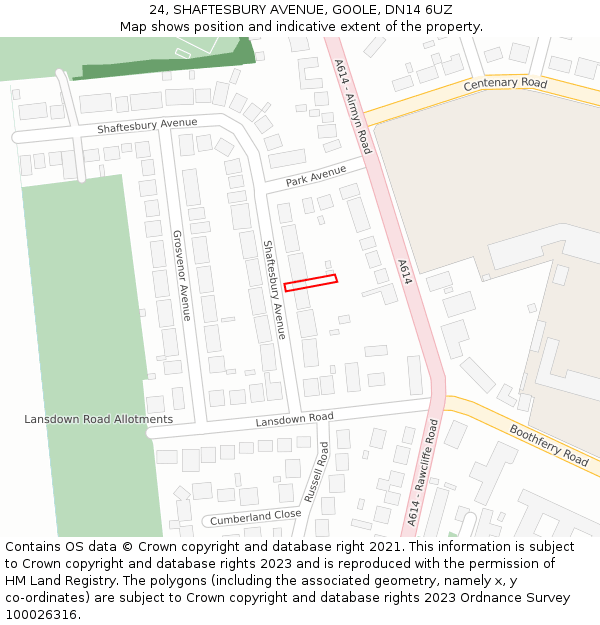 24, SHAFTESBURY AVENUE, GOOLE, DN14 6UZ: Location map and indicative extent of plot