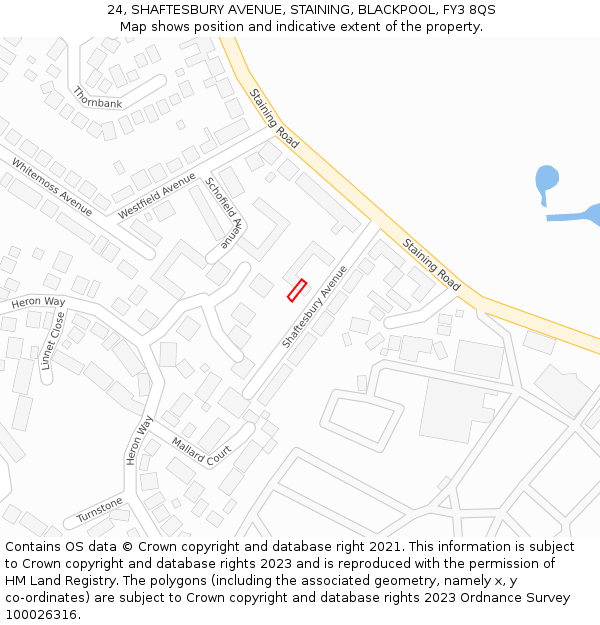 24, SHAFTESBURY AVENUE, STAINING, BLACKPOOL, FY3 8QS: Location map and indicative extent of plot