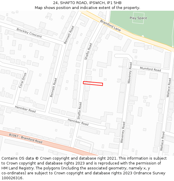 24, SHAFTO ROAD, IPSWICH, IP1 5HB: Location map and indicative extent of plot