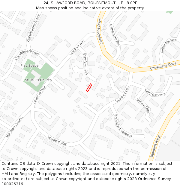 24, SHAWFORD ROAD, BOURNEMOUTH, BH8 0PF: Location map and indicative extent of plot