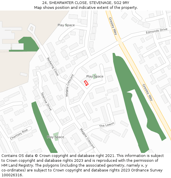24, SHEARWATER CLOSE, STEVENAGE, SG2 9RY: Location map and indicative extent of plot