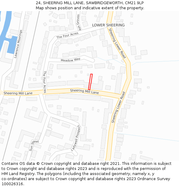 24, SHEERING MILL LANE, SAWBRIDGEWORTH, CM21 9LP: Location map and indicative extent of plot