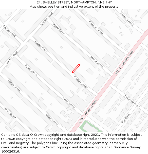 24, SHELLEY STREET, NORTHAMPTON, NN2 7HY: Location map and indicative extent of plot