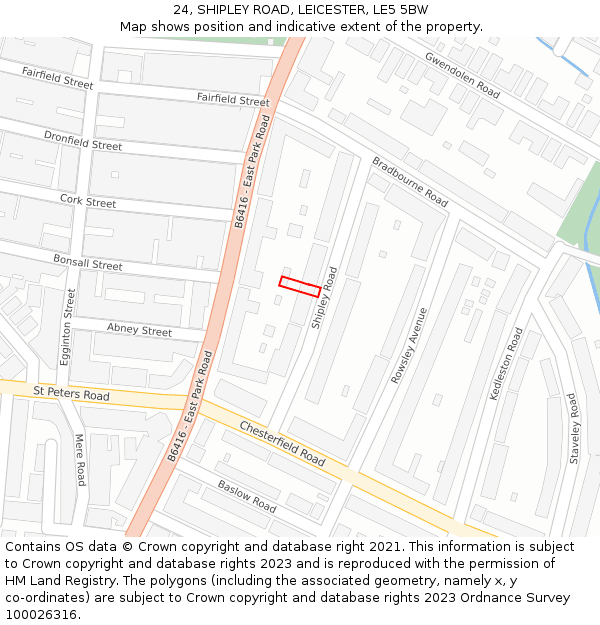 24, SHIPLEY ROAD, LEICESTER, LE5 5BW: Location map and indicative extent of plot