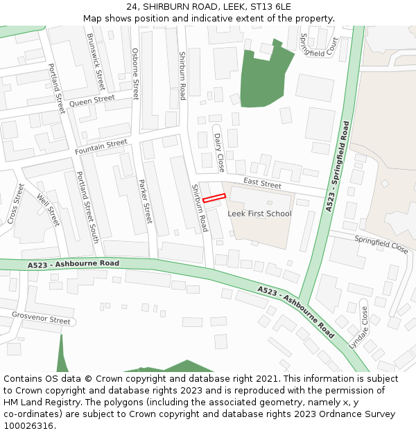 24, SHIRBURN ROAD, LEEK, ST13 6LE: Location map and indicative extent of plot
