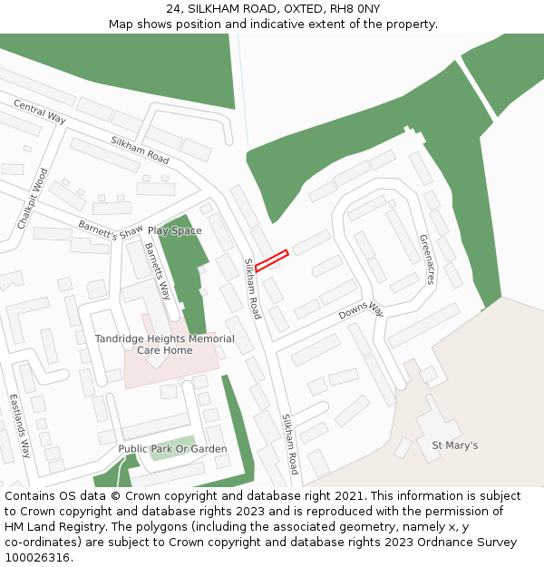 24, SILKHAM ROAD, OXTED, RH8 0NY: Location map and indicative extent of plot
