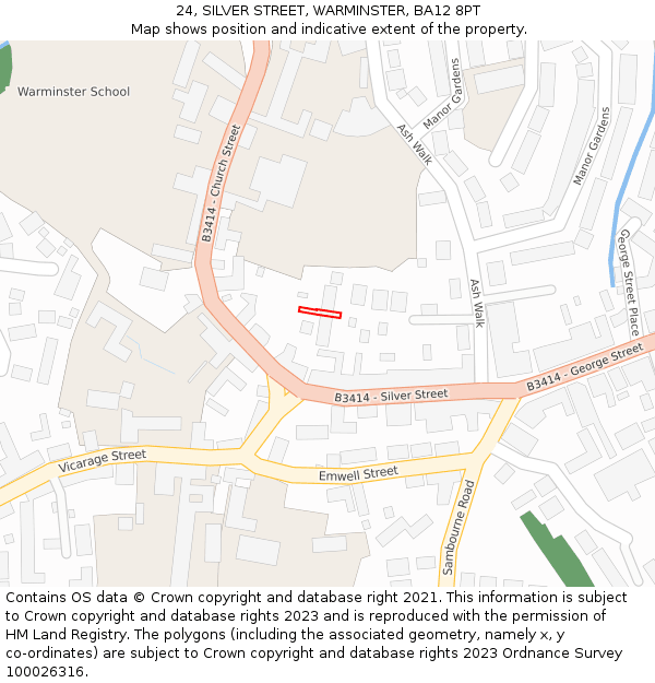 24, SILVER STREET, WARMINSTER, BA12 8PT: Location map and indicative extent of plot
