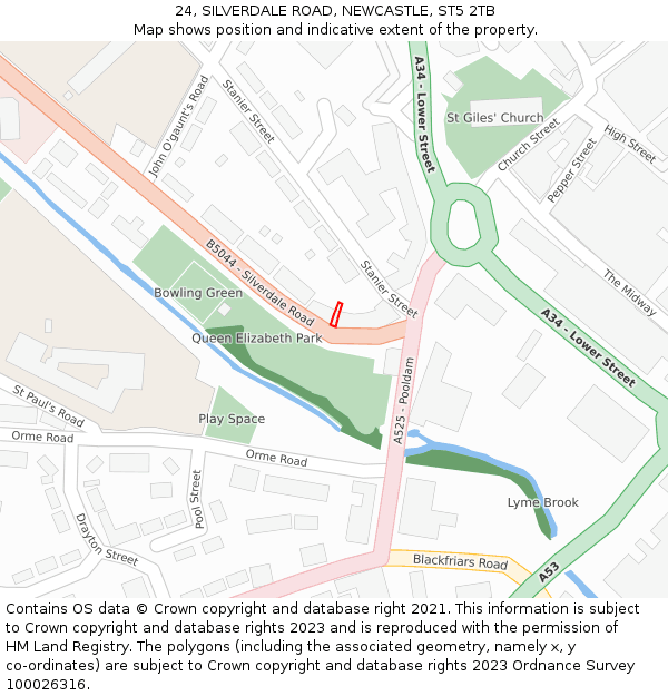 24, SILVERDALE ROAD, NEWCASTLE, ST5 2TB: Location map and indicative extent of plot