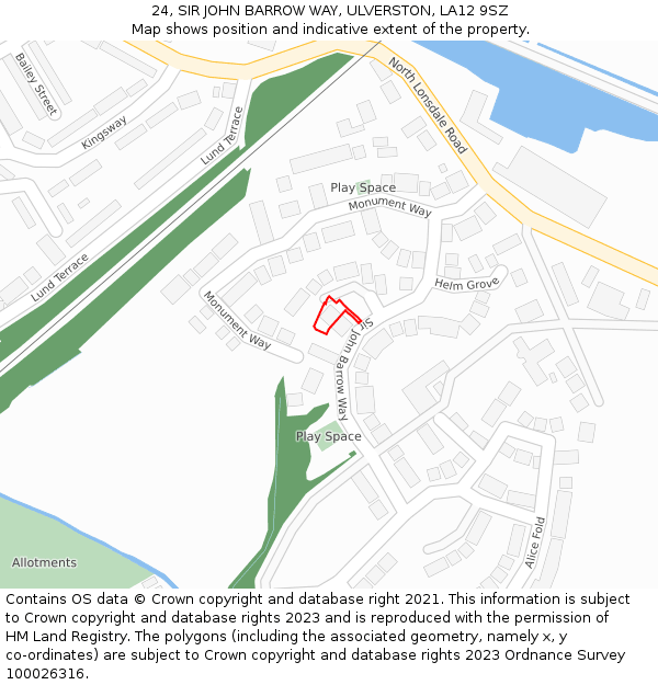 24, SIR JOHN BARROW WAY, ULVERSTON, LA12 9SZ: Location map and indicative extent of plot