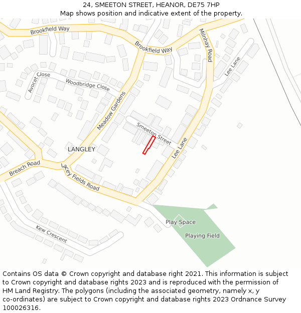 24, SMEETON STREET, HEANOR, DE75 7HP: Location map and indicative extent of plot