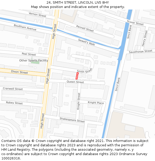 24, SMITH STREET, LINCOLN, LN5 8HY: Location map and indicative extent of plot