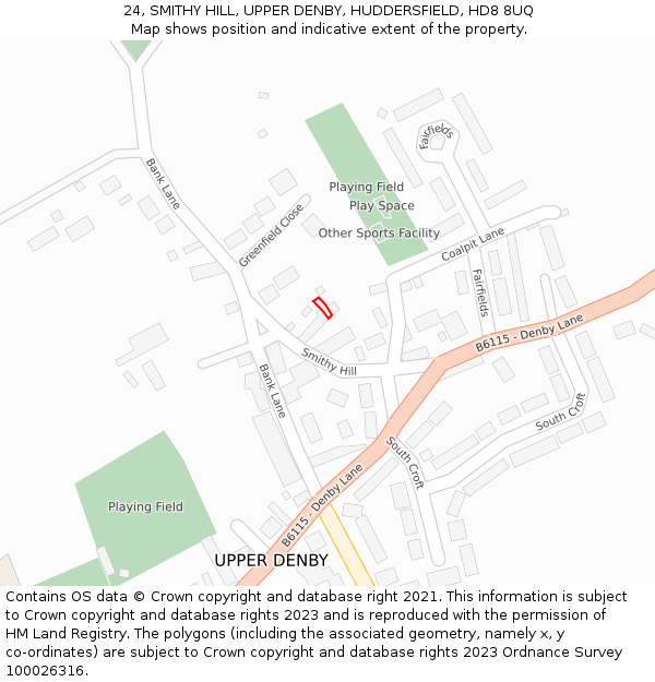 24, SMITHY HILL, UPPER DENBY, HUDDERSFIELD, HD8 8UQ: Location map and indicative extent of plot
