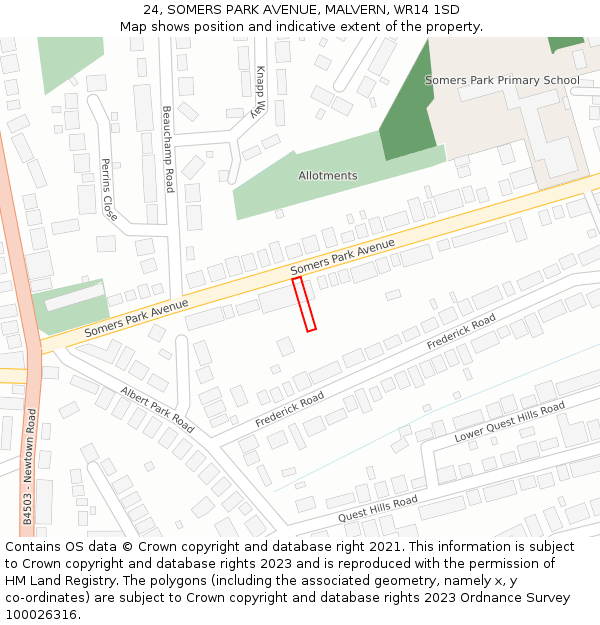 24, SOMERS PARK AVENUE, MALVERN, WR14 1SD: Location map and indicative extent of plot