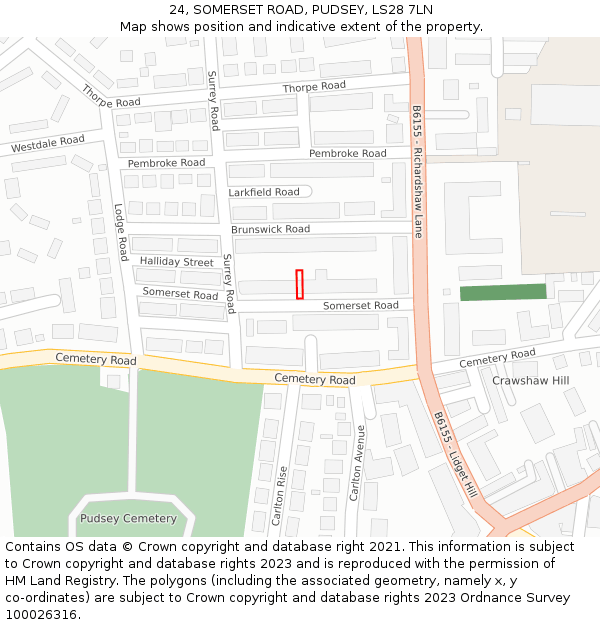 24, SOMERSET ROAD, PUDSEY, LS28 7LN: Location map and indicative extent of plot
