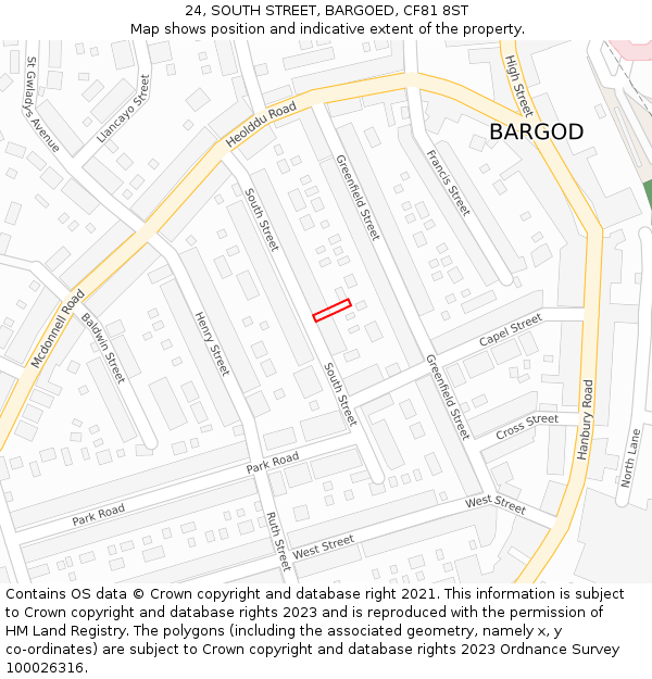 24, SOUTH STREET, BARGOED, CF81 8ST: Location map and indicative extent of plot