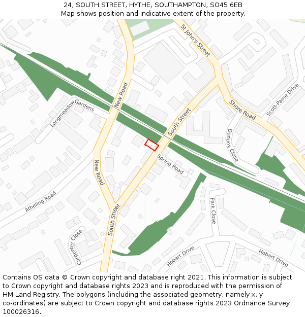 24, SOUTH STREET, HYTHE, SOUTHAMPTON, SO45 6EB: Location map and indicative extent of plot