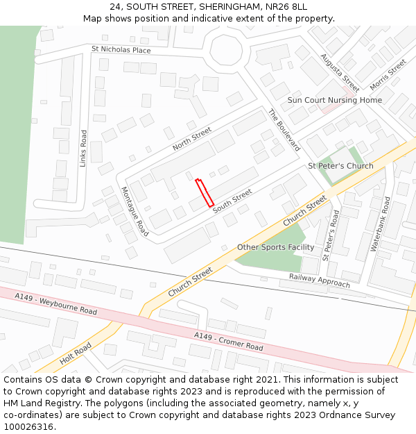 24, SOUTH STREET, SHERINGHAM, NR26 8LL: Location map and indicative extent of plot