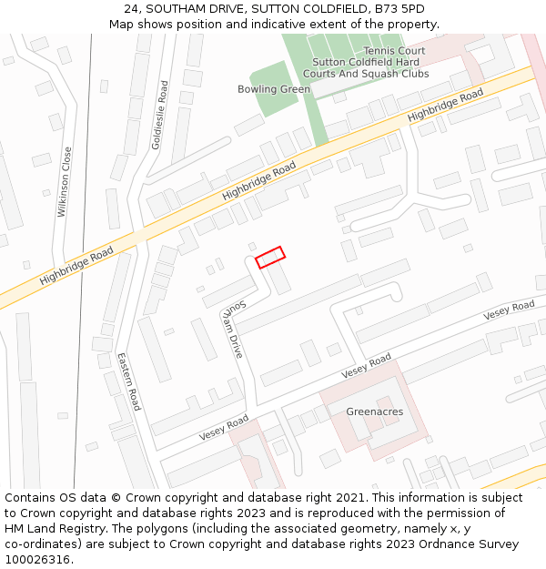 24, SOUTHAM DRIVE, SUTTON COLDFIELD, B73 5PD: Location map and indicative extent of plot
