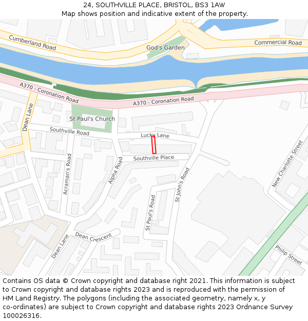 24, SOUTHVILLE PLACE, BRISTOL, BS3 1AW: Location map and indicative extent of plot