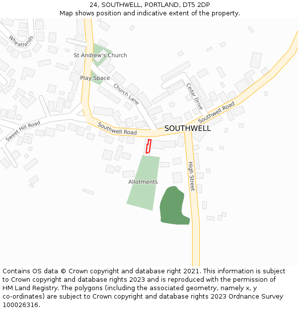 24, SOUTHWELL, PORTLAND, DT5 2DP: Location map and indicative extent of plot