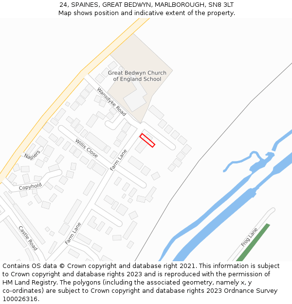 24, SPAINES, GREAT BEDWYN, MARLBOROUGH, SN8 3LT: Location map and indicative extent of plot