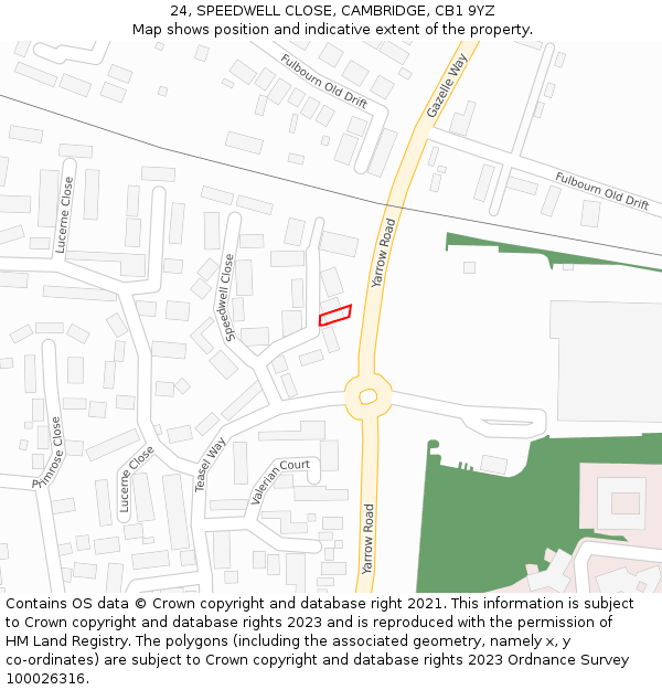 24, SPEEDWELL CLOSE, CAMBRIDGE, CB1 9YZ: Location map and indicative extent of plot
