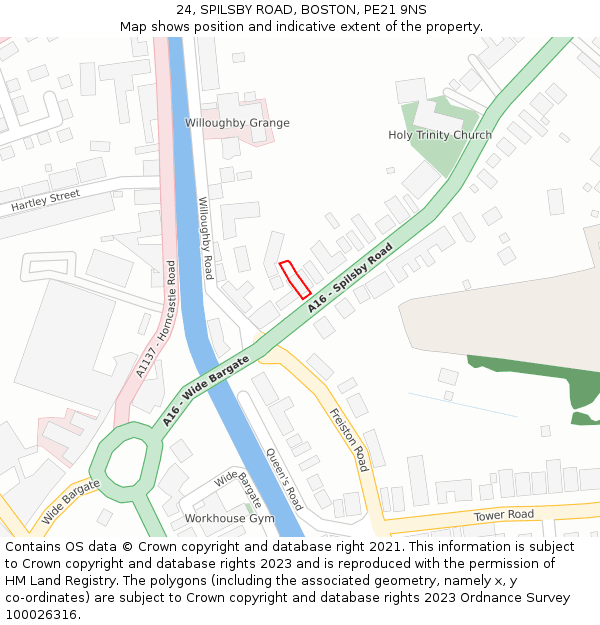 24, SPILSBY ROAD, BOSTON, PE21 9NS: Location map and indicative extent of plot