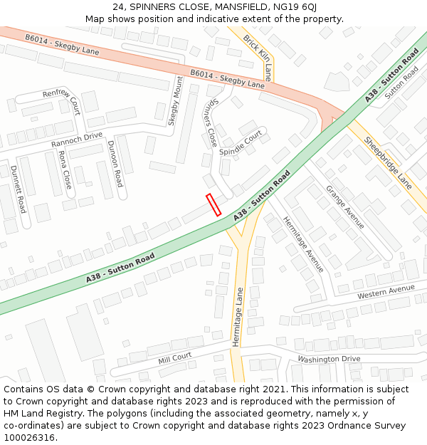 24, SPINNERS CLOSE, MANSFIELD, NG19 6QJ: Location map and indicative extent of plot