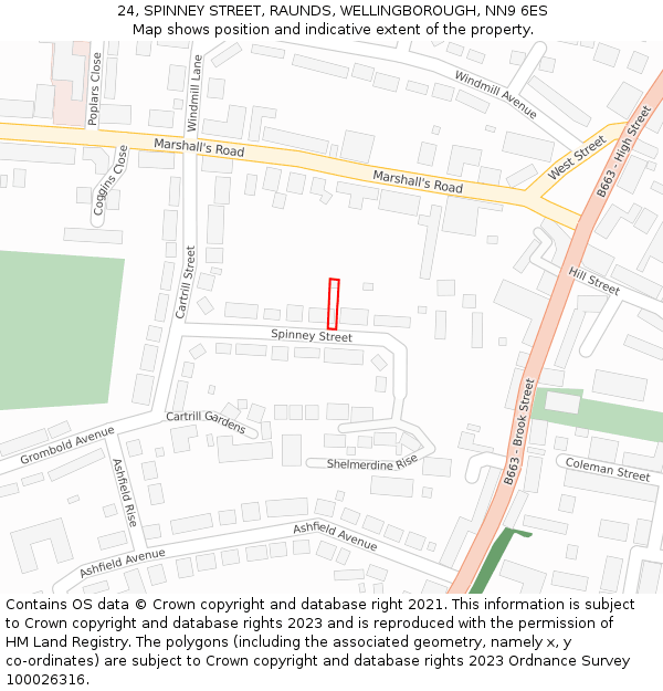 24, SPINNEY STREET, RAUNDS, WELLINGBOROUGH, NN9 6ES: Location map and indicative extent of plot
