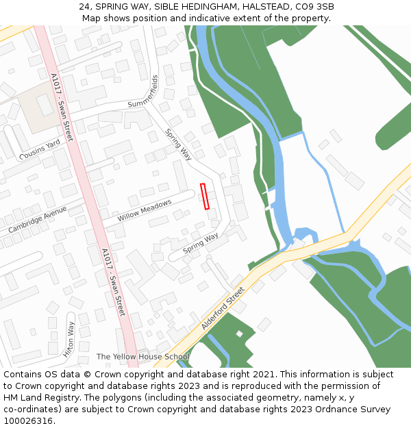 24, SPRING WAY, SIBLE HEDINGHAM, HALSTEAD, CO9 3SB: Location map and indicative extent of plot