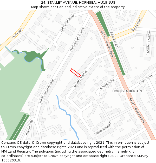 24, STANLEY AVENUE, HORNSEA, HU18 1UG: Location map and indicative extent of plot