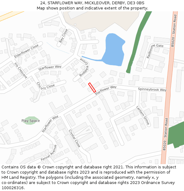 24, STARFLOWER WAY, MICKLEOVER, DERBY, DE3 0BS: Location map and indicative extent of plot
