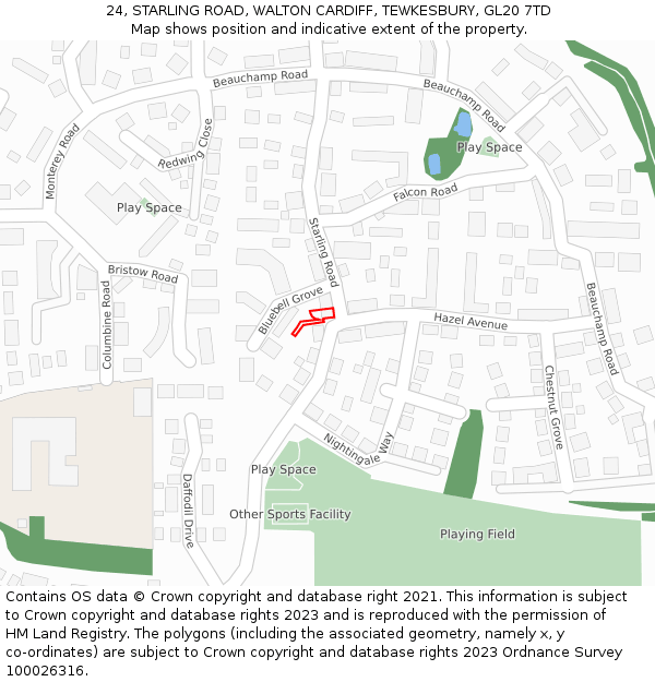 24, STARLING ROAD, WALTON CARDIFF, TEWKESBURY, GL20 7TD: Location map and indicative extent of plot