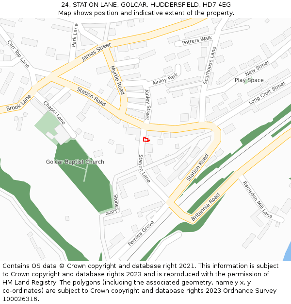 24, STATION LANE, GOLCAR, HUDDERSFIELD, HD7 4EG: Location map and indicative extent of plot