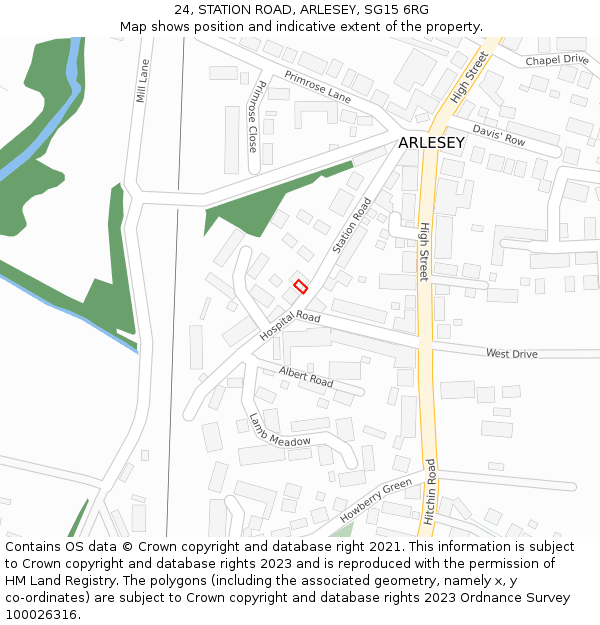 24, STATION ROAD, ARLESEY, SG15 6RG: Location map and indicative extent of plot