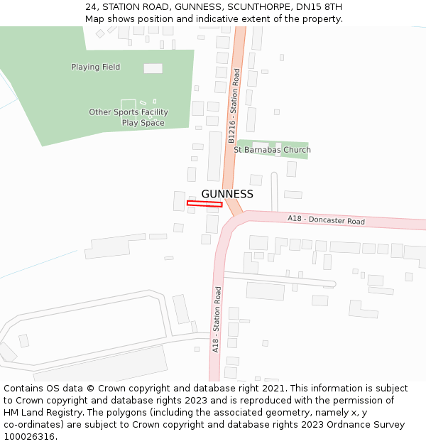 24, STATION ROAD, GUNNESS, SCUNTHORPE, DN15 8TH: Location map and indicative extent of plot
