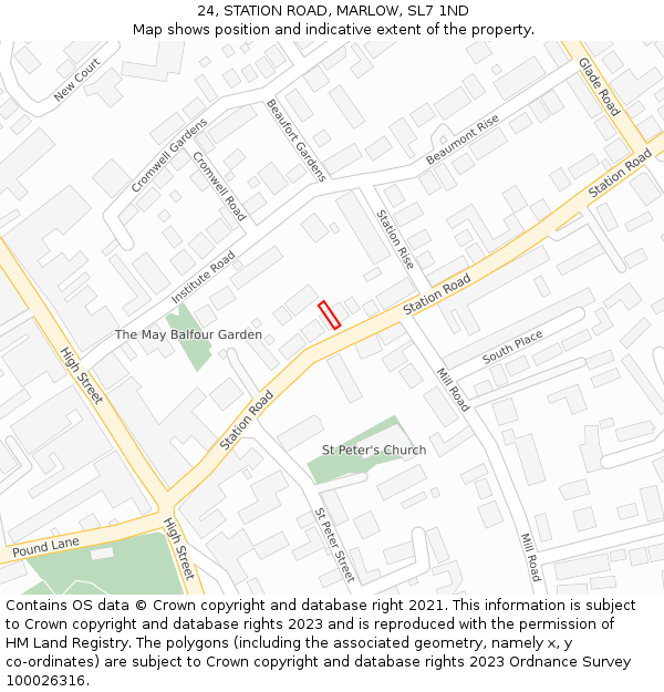 24, STATION ROAD, MARLOW, SL7 1ND: Location map and indicative extent of plot