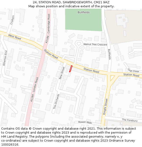 24, STATION ROAD, SAWBRIDGEWORTH, CM21 9AZ: Location map and indicative extent of plot