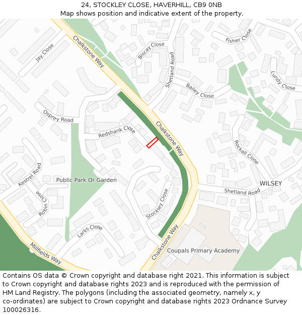 24, STOCKLEY CLOSE, HAVERHILL, CB9 0NB: Location map and indicative extent of plot