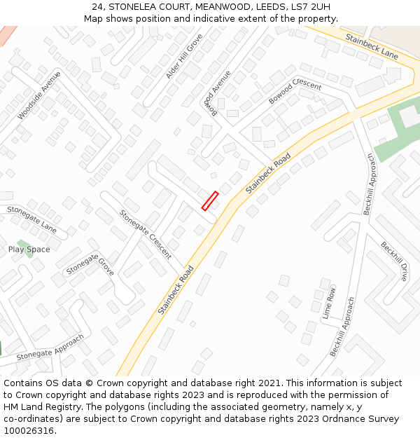 24, STONELEA COURT, MEANWOOD, LEEDS, LS7 2UH: Location map and indicative extent of plot