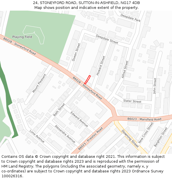 24, STONEYFORD ROAD, SUTTON-IN-ASHFIELD, NG17 4DB: Location map and indicative extent of plot