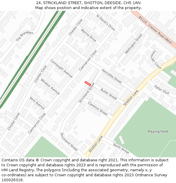 24, STRICKLAND STREET, SHOTTON, DEESIDE, CH5 1AN: Location map and indicative extent of plot