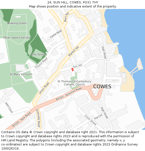 24, SUN HILL, COWES, PO31 7HY: Location map and indicative extent of plot