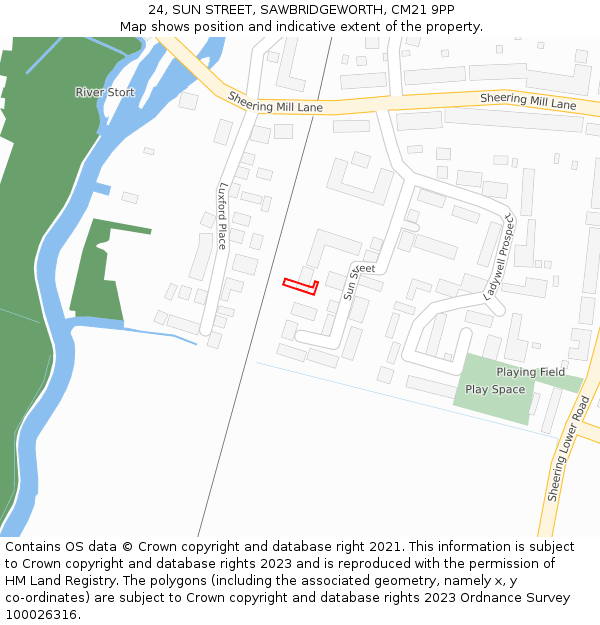 24, SUN STREET, SAWBRIDGEWORTH, CM21 9PP: Location map and indicative extent of plot