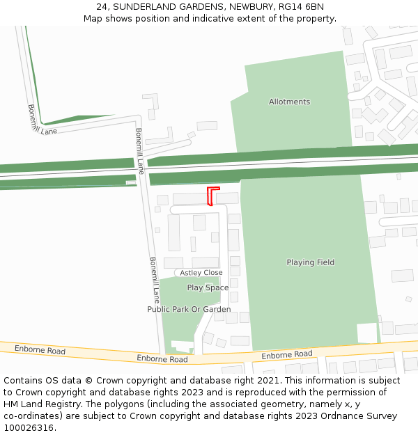 24, SUNDERLAND GARDENS, NEWBURY, RG14 6BN: Location map and indicative extent of plot