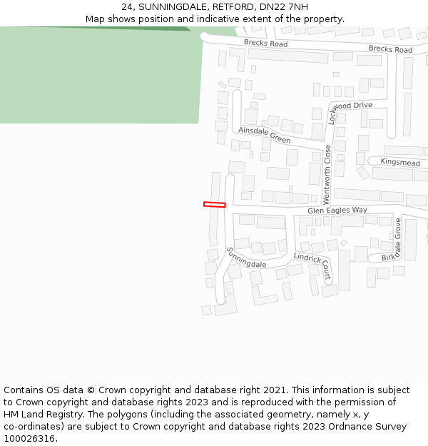 24, SUNNINGDALE, RETFORD, DN22 7NH: Location map and indicative extent of plot