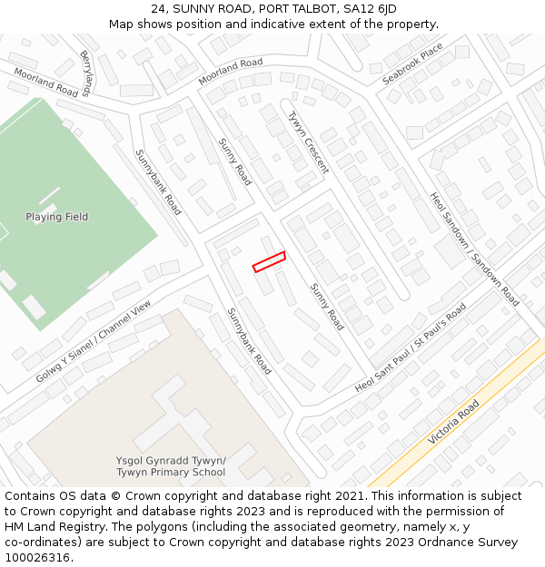24, SUNNY ROAD, PORT TALBOT, SA12 6JD: Location map and indicative extent of plot
