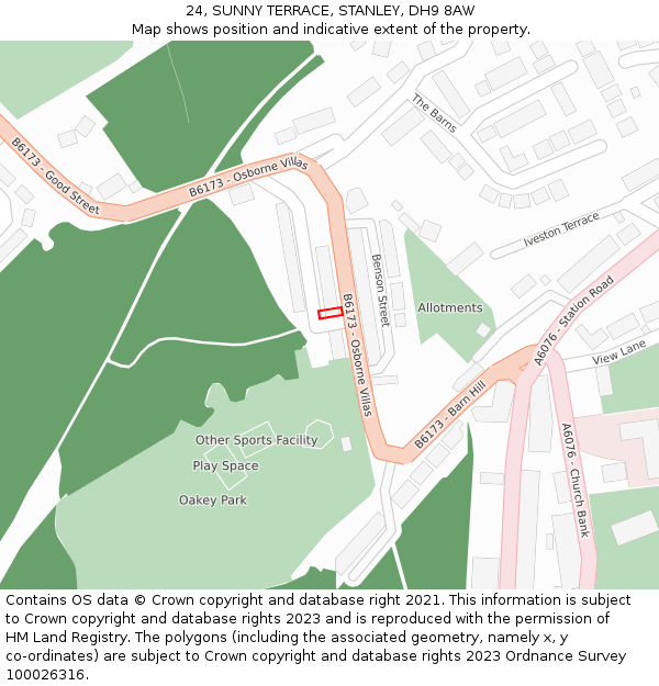 24, SUNNY TERRACE, STANLEY, DH9 8AW: Location map and indicative extent of plot