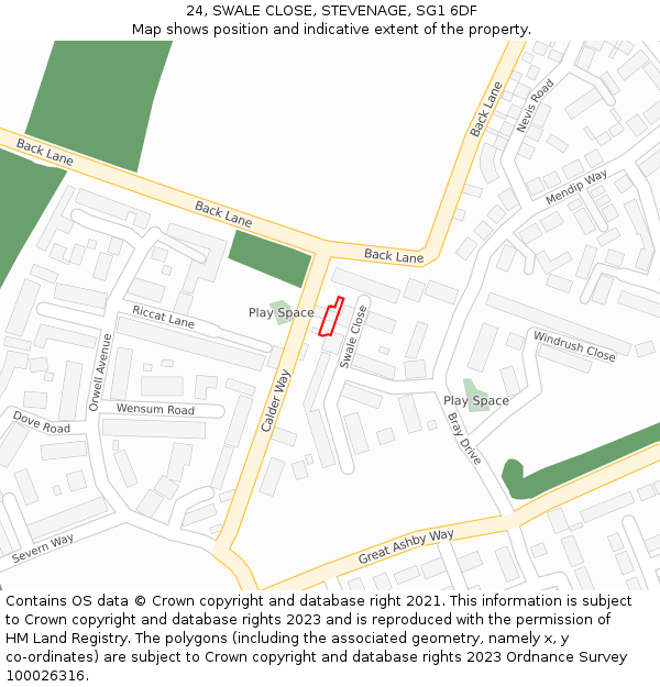 24, SWALE CLOSE, STEVENAGE, SG1 6DF: Location map and indicative extent of plot
